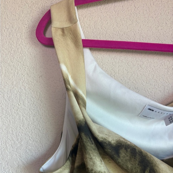 NWT ASOS Beige Blurred Marble Stripe Off One Shoulder Structured Mini Dress 14 - Picture 11 of 12